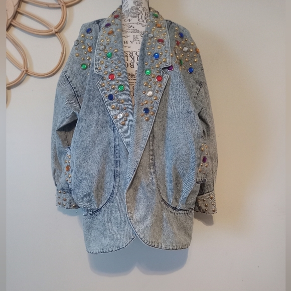 Rare Vintage Oversized Embellished Denim Jacket with Colorful Accents - Picture 10 of 10